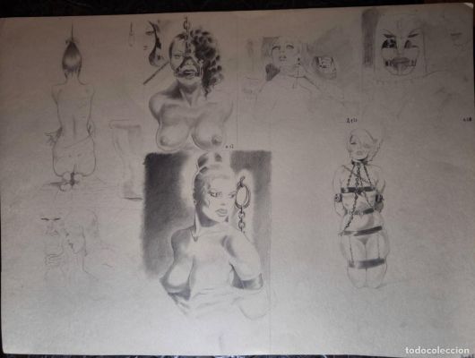 ILUSTRACIÓN DIBUJO A LÁPIZ. Boceto Trabajo. Cómic pulp horror erótico. Escuela Valenciana Años 60/70 | todocoleccion (Buy It Now)