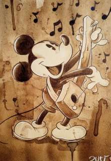 Guti, Coffee Artist | Mickey Mouse, The Musician - Original Coffee Painting - 32 x 23 cm - Guti Signed - Coffee Art - Original Artwork | Catawiki