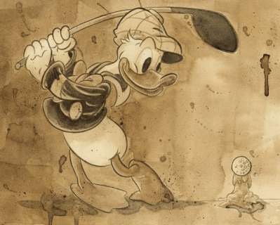 Guti, Coffee Artist | Donald Duck - Donald’s Golf Game (Short 1938) - Original Coffee Artwork - Guti Signed (Front and back) - Original Panting - Coffee Artist | Catawiki