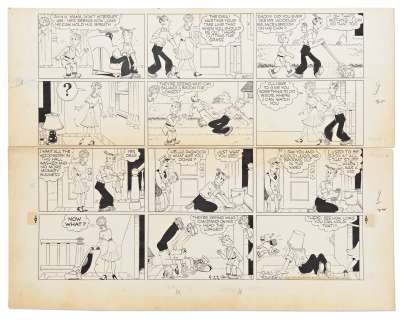 Chic Young Hand-Drawn ’’Blondie’’ Sunday Comic Strip From 1940 -- Dagwood and His Friends Goof Off | Nate Sanders