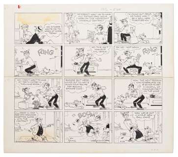 Chic Young Hand-Drawn ’’Blondie’’ Sunday Comic Strip From 1972 -- Dagwood Mistakenly Punches Mr. Dithers in the Nose | Nate Sanders