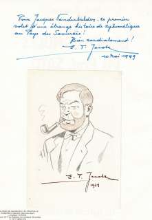 Edgar P Jacobs | Blake et Mortimer, Les 3 formules du Prof. Sato T1 en édition originale, agrémenté d’un envoi de 3 lignes signé et d’un dessin original à la mine de plomb représentant Mortimer également signé, les deux datés de 1979. Album en… | Septimus