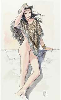 Milo Manara | Milo Manara - Pin up Illustration Original Art "Gaucha" - cm 35x50 - Page volante - Exemplaire unique | Catawiki