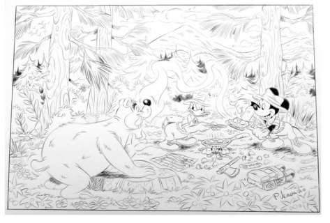 Pasquale Venanzio | Disney’s Adventure - Mickey & Donald in the Wilderness - A3 - Signed Original Pencil Drawing by Pasquale Venanzio - Page volante | Catawiki