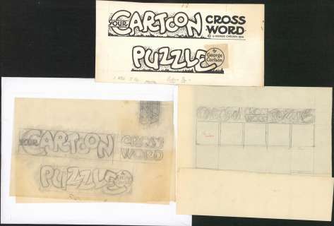 Carlson-Original Pencil & Ink- Your Cartoon Puzzle (3 pcs)(1956) | Russ Cochran