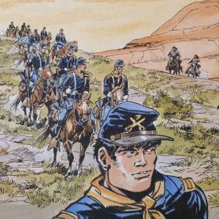 Derib (Claude de Ribaupierre) | Derib - Dessin original en couleurs directes - Hommage à Pratt - Buddy Longway & Chinook + Sergent Kirk - (2015) | Catawiki