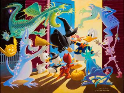 Carl Barks Halloween in Duckburg Oil Painting Original Art (1973). The impressive size of this piece sets it - | Heritage