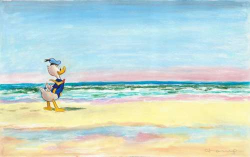 Tony Fernandez | Donald Duck Inspired By Albert Marquet’s Young Girl on the Beach (1898) - Large Painting - 65 x 50 cm - Tony Fernandez Signed - Mixed Media Artwork | Catawiki