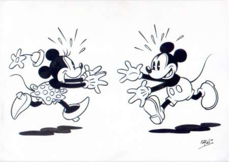 Xavi (Xavier Vives Mateu) | Mickey Mouse - Mickey and Minnie run for a hug - Signed Original Artwork by Xavi - (2023) | Catawiki