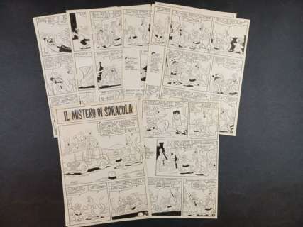 Franco Aloisi | Paperetto e Saltarello - Franco Aloisi - 12x Tavole Originali "Il Mistero di Sdracula" - Storia Completa - Page volante - Exemplaire unique | Catawiki
