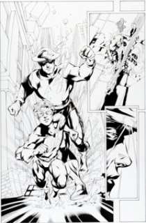 Howard Porter and John Livesay Flash #208 Page 6 Original Art (DC, 2004). Kid Flash and Jay Garrick speed back -