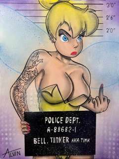 Alvin Silvrants | Busty Tinkerbell Police Line - Original drawing in colour by Alvin Silvrants | Catawiki
