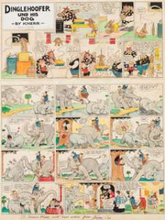 Harold Knerr Katzenjammer Kids Hand-Colored Sunday Strip with Matching Dinglehoofer und his Dog Topper Original -