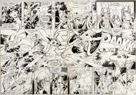 George Perez and Romeo Tanghal New Teen Titans #4 Double Page Spread 2-3 Justice League of America Original -