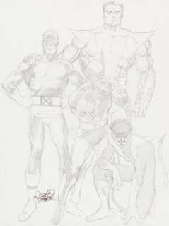John Byrne X-Men Sketch (c. 1980). A great "group portrait" drawing of Cyclops, Colossus, -