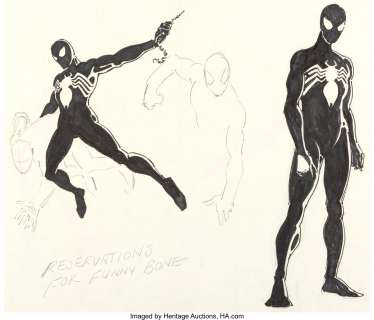 Frenz, Ron | Ron Frenz Amazing Spider-Man #252 Cover Preliminary, Spider-Man’s Black Costume Design and Story Page Breakdowns O... (Total: 6 Original Art) | Heritage