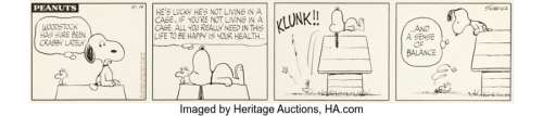 Schulz, Charles | Charles Schulz Peanuts Daily Comic Strip Snoopy and Woodstock Original Art dated 8-14-1970 (United Feature Syndica... | Heritage