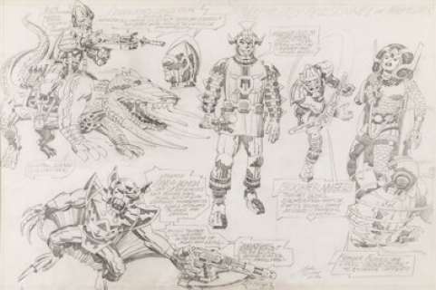 Jack Kirby Military Personnel of Apokolips Pitch Piece w/ Big Barda Illustration Original Art (Ruby-Spears, 1982).