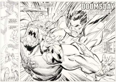 Jon Bogdanove and Dennis Janke Superman: Man of Steel #19 Double Page Spread 2-3 Original Art (DC, 1993). | Heritage