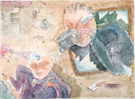 Richard Sala "Taking Pictures of a Secret" Painting Original Art (c. 1980s).