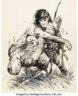Frank Frazetta Tarzan and the Castaways "Champion" Interior Illustration Original Art (Canaveral Press, 1965).