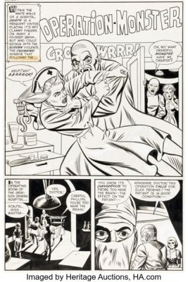 John Giunta and Manny Stallman Chamber of Chills #5 "Operation Monster" Complete 6-Page Story Original Art (Harvey, 1952). (Total: 6 Original Art)