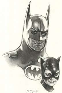 Sanjulian, Manuel - Batman & Catwoman [Michael Keaton & Michelle Pfeiffer] - Original Drawing - Charcoal on Paper | Catawiki