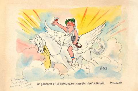 GUS . Le Goncourt et le Beaujolais nouveaux sont arrivés. Feutres et encres… | Art Richelieu