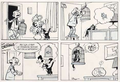 Peyo | Poussy, planche n°162 Ã  l’encre de Chine et au… | Millon