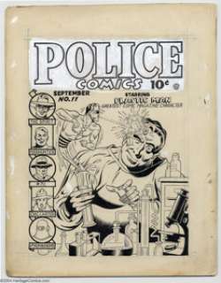 Gill Fox - Police Comics #11 Cover Original Art (Quality, 1942). The pliable Plastic Man emerges from a test tube - | Heritage