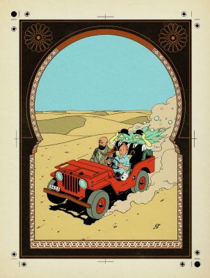 Hergé (Studios) | Tintin, Au pays de l’or noir, bleu de coloriage et son film noir pour la couverture de l’album. | Septimus
