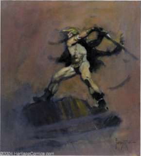 Frank Frazetta - Warrior Color Preliminary Original Art (undated). A sword-wielding warrior prepares to strike - | Heritage