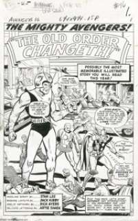 Jack Kirby and Dick Ayers - Avengers #16 Splash Page 1 Original Art (Marvel, 1965). Marvel history is made when - | Heritage