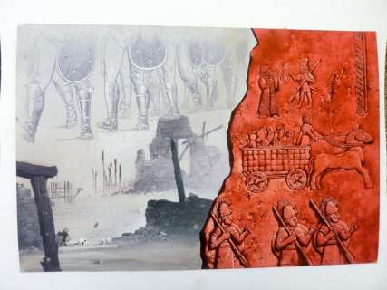 Torton, Jean - 1 Original colour drawing - La Fresque Biblique - Armées d’Assyrie | Catawiki