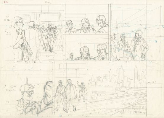 Ted Benoit | Blake et Mortimer, L’étrange rendez-vous, demi planche originale préparatoire à la mine de plomb pour cet album paru en 1996 chez Blake et Mortimer. | Septimus