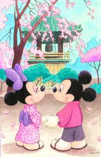 Jordi Juan Pujol - Mickey & Minnie Mouse - Tribute to Yoshida Hiroshi - Watercolor Painting - Original Artwork | Catawiki