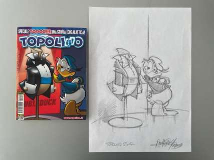 Alessio Coppola - 1 Original preliminary drawing - Topolino - n. 2817 Double Duck - 2009 | Catawiki