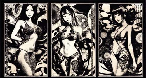 Æ (XX-XXI) - 3 Peint à la main - Æ’s Cyberpunk Girls - “Kaede”, “ Aiko” & “Ayame” - Signed & CoA - 2024 | Catawiki