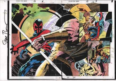 Steve Buccellato - Spider-Man 2099 #13 Pgs. 6 & 7 Dps Color Guide Art - with B&W Stat -Signed - 1993