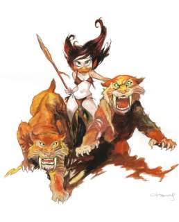 Tony Fernandez - 1 Acrylic - Daisy Duck Inspired by Frank Frazetta’s “The Huntress” – XL Original Artwork– Hand Signed