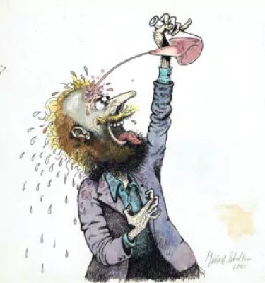 Gilbert Shelton | Auto-portrait avec un Porron | La Galerie de la Bande Dessinée