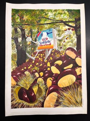 Riboldi, Enea - Original colour drawing - Pubblicità sottilette fila e fondi Kraft - 1986 | Catawiki