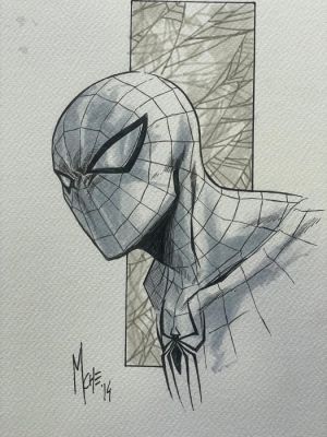 Marco Checchetto - 1 Original colour drawing - Spider-Man - Watercolor + marker Spider-man Headshot