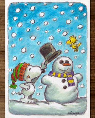 Joan Vizcarra - Œuvre originale - Snoopy, Woodstock & Snowman – Hand Signed | Catawiki