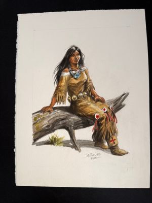 Derib - 1 Original colour drawing - Buddy Longway - Portrait de Chinook - 2011 | Catawiki