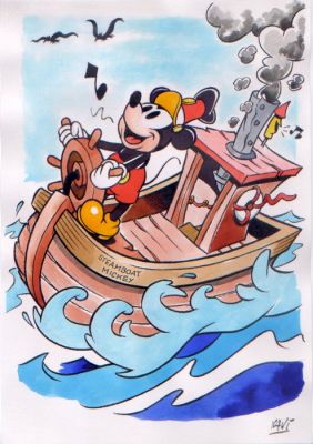 XAVI (Xavier Vives Mateu) - 1 Original drawing - Mickey Mouse - Steamboat Mickey - 2024 | Catawiki