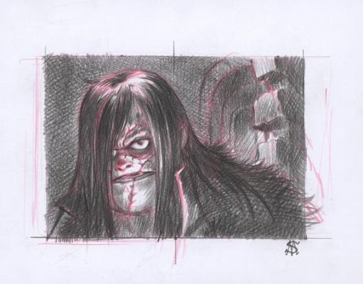 Stan Manoukian | Crayonné préparatoire de "Tu es mon créateur, mais je suis ton maître..." Illustration originale, Chapitre XX - Frankenstein | Daniel Maghen