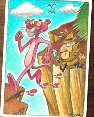 Joan Vizcarra Œuvre originale - Pink Panther & Inspector Clouseau "Follow the Pink Footprints" - Hand Signed Original Gouache | Catawiki
