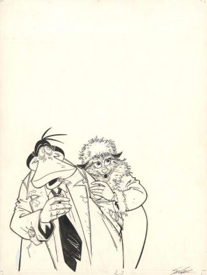 Benoît Sokal | Illustration originale, projet de couverture - La marque de Raspoutine - Une enquête de l’Inspecteur Canardo | Daniel Maghen