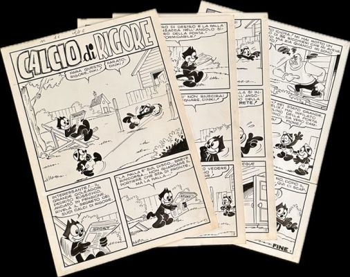 Sandro Dossi - 4 Original page - Felix - “Calcio di rigore” - Storia completa di 4 tavole | Catawiki
